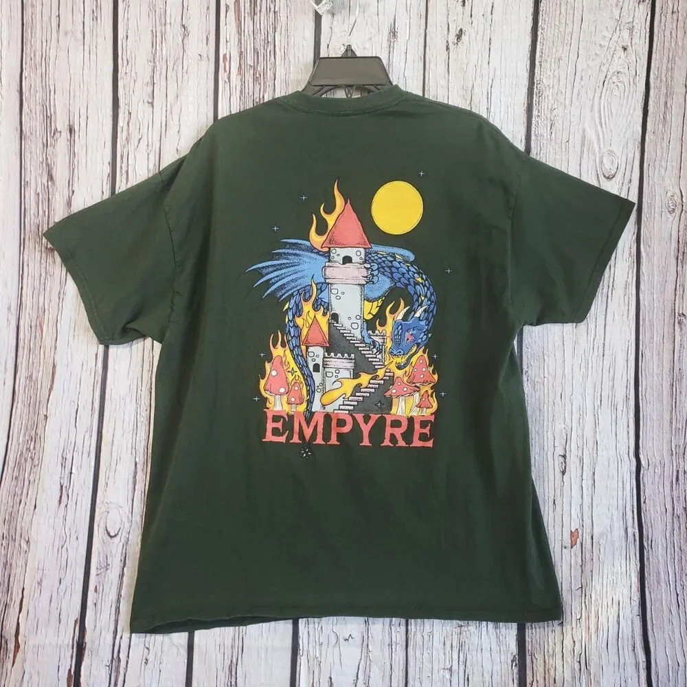 Empyre Dragon Tower Graphic Magic Mushrooms Moon T-Shirt Mens XL 100% Cotton - Picture 2 of 4